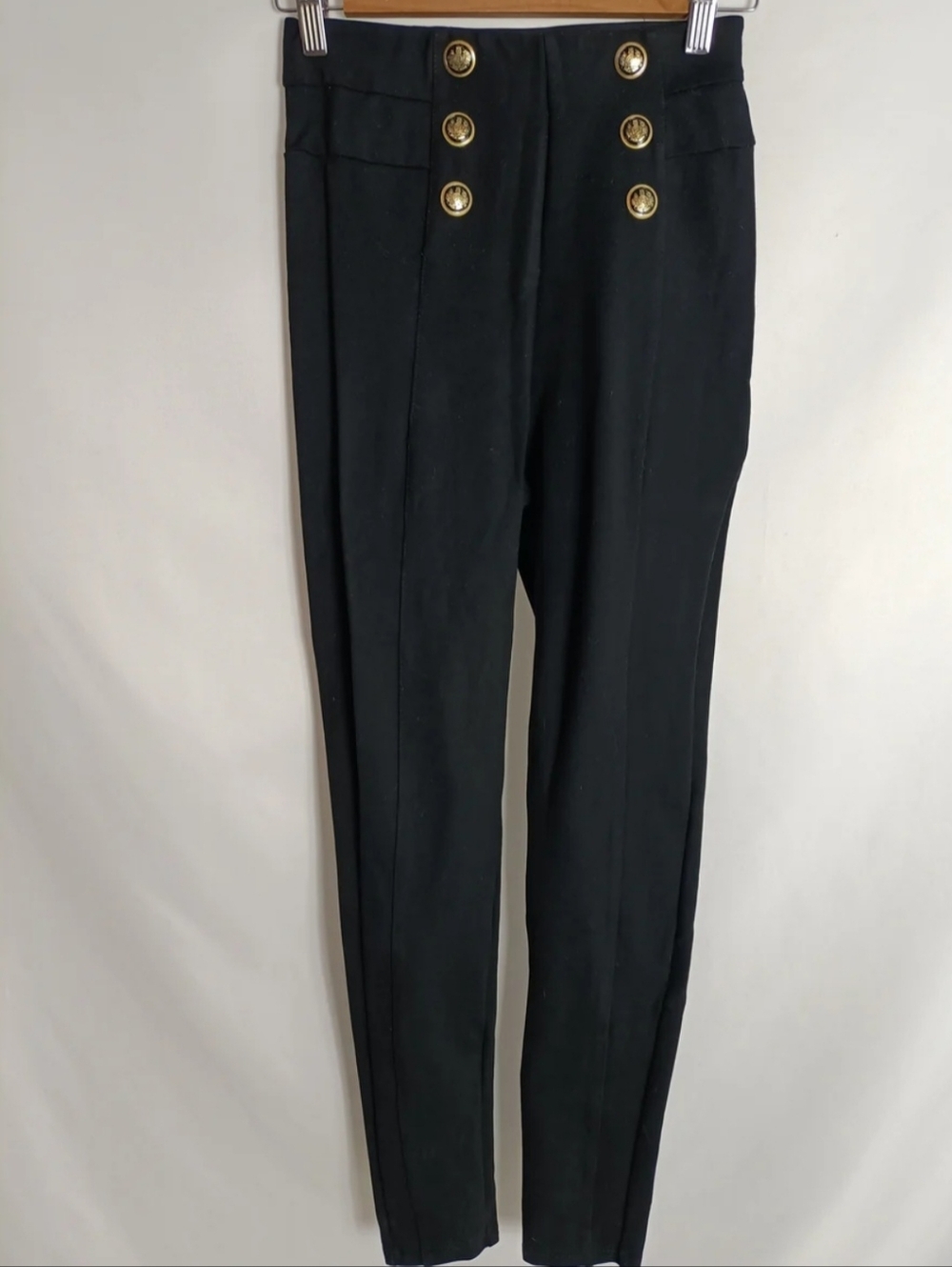 Zara Black High-Rise Ponte Pants with Gold Buttons - Picture 4 of 9